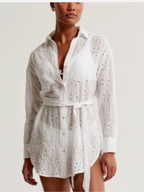 Abercrombie & Fitch Gauzy White Button Beach Mini Dress Coverup